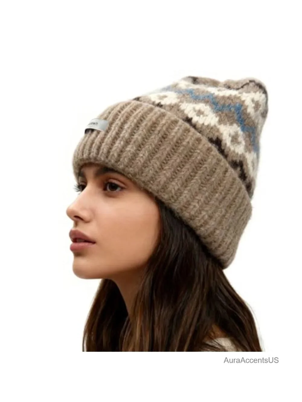 Textured Knit Slouchy Beanie - Wool Blend Winter Hat for Skiing